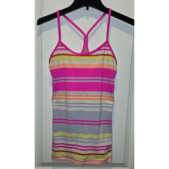 Lululemon Power Y Tank 28" Chest Pink Striped Spaghetti Strap Athletic - Picture 1 of 4